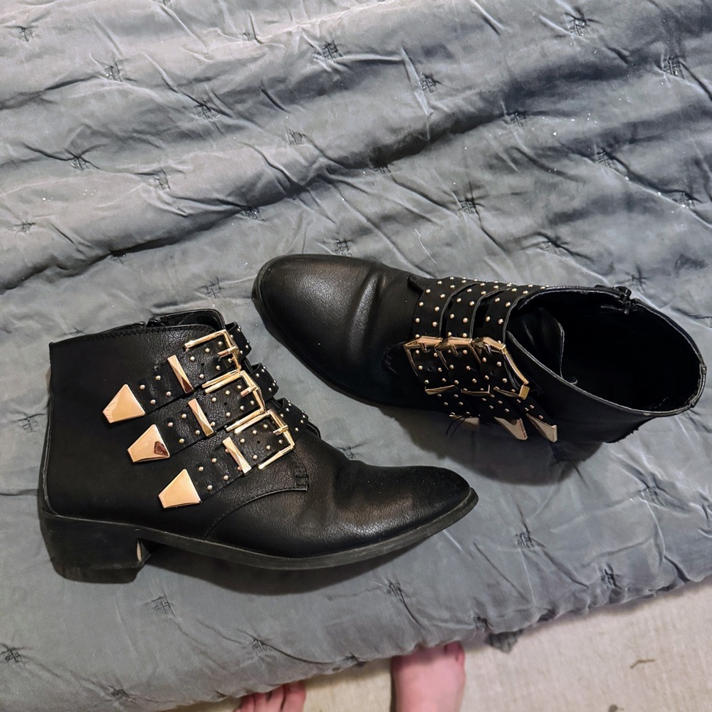 Black Ankle Boots with Rose Gold Buckles